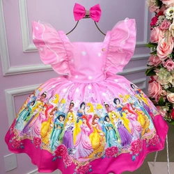 Vestido Temático Estampado - Princesas - Rosa 