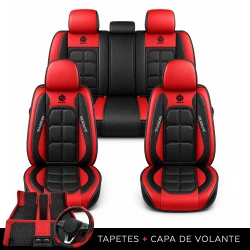 Kit Completo de Capas para Banco de Carro Velox  em Couro Legítimo Universal 5 Lugares Com Airbag + Tapetes e Capa de Volante