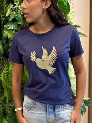 Camiseta Feminina Azul Pomba da Paz