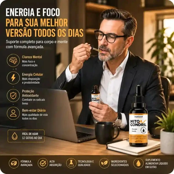Miticondril Gotas - Viva cada segundo com mais disposição - 3 Frascos