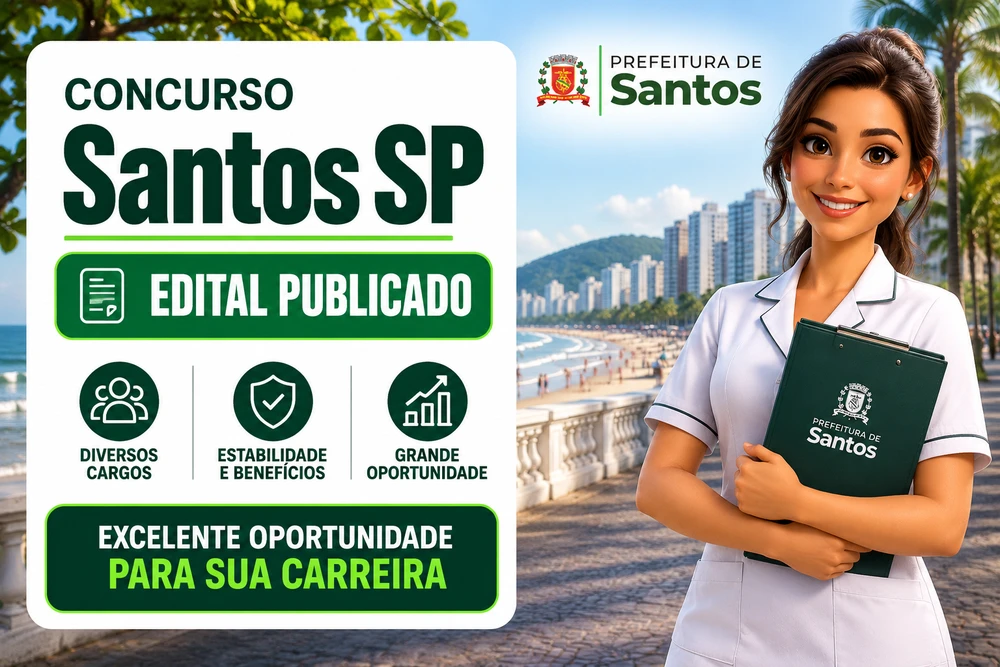 Concurso Prefeitura de Santos 2026: edital publicado com 226 vagas e salários de até R$ 13,2 mil