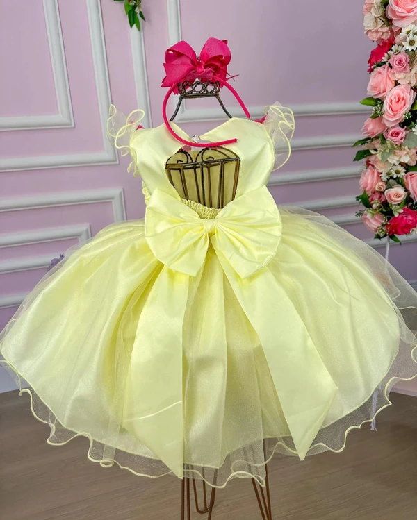 Vestido Fantasia Luxo - Jardim Encantado Amarelo - Acompanha Asa