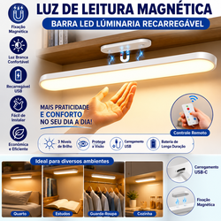 Luminária de Leitura Magnética Barra LED Recarregável