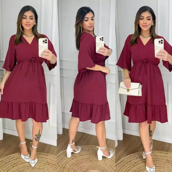 Vestido Feminino Curto Duna /Moda Evangelica / Tem elástico na cintura