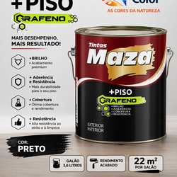 Tinta Piso Preto 3,6L Maza Grafeno Alta Resistência + Cobertura