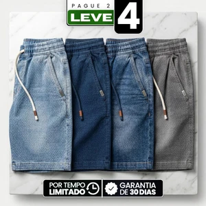 [Leve 4, Pague Só 2!] Bermuda Vulcan Masculina em Algodão Texturizado e Blend de Ajuste Relaxado com Padrão Espinha de Peixe e Cós Ajustável