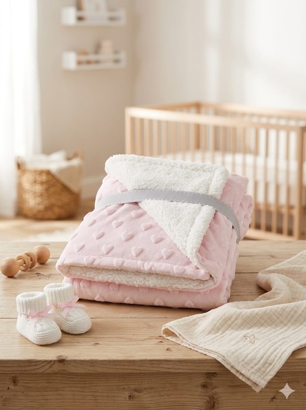 COBERTOR DOTS ESTAMPADO CHEVRON ROSA LAÇO BEBE EL3699