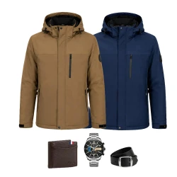 Jaqueta Masculina Maveno em Interior Forrado Térmico a Prova D'Água e Capuz Removível +BRINDES: Relógio, Cinto e Carteira