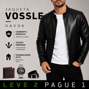 [LEVE 2 PAGUE 1] Jaqueta Masculina Vossler em Couro Legítimo Premium +BRINDES: Relógio, Cinto e Carteira