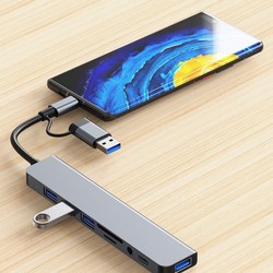 8 em 2 usb + tipo c hub docking station com adaptador de entrada de áudio de 3.5mm leitor de cartão micro sd portátil tablet conversor de disco de telefone