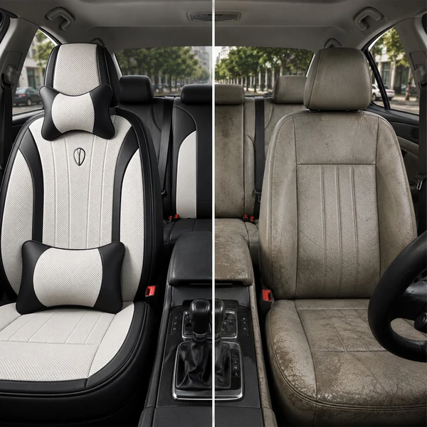 Kit Completo de Capas para Banco de Carro Protecar em Couro Legítimo Universal 5 Lugares Com Airbag + Tapetes e Capa de Volante