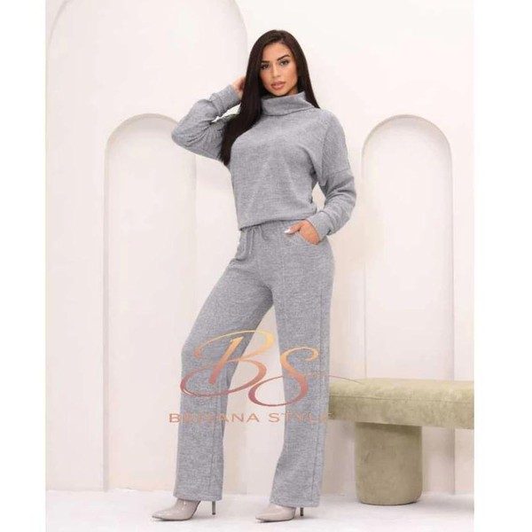 Conjunto Inverno Feminino elegante Tecido Malha Rib Quente