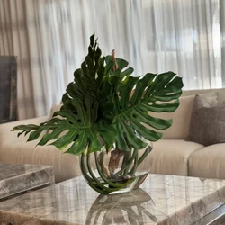 Vaso Moon com Folha de Monstera e Madeira de Deriva