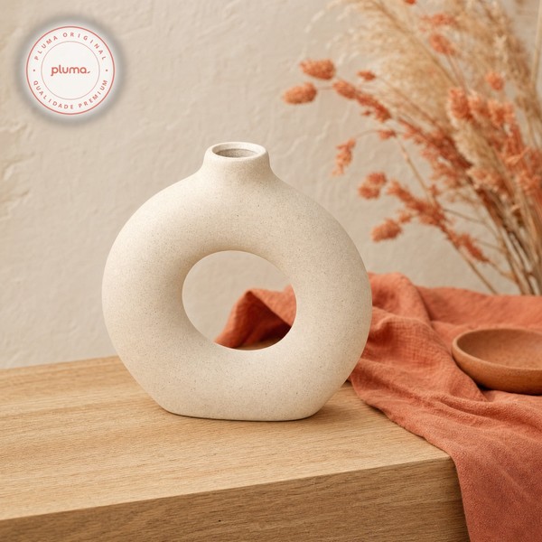Vaso de Cerâmica Mikonos Redondo Branco 21cm