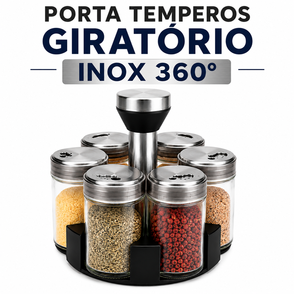 Porta Temperos Giratório Inox 360°