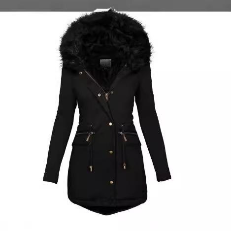 casaco parka outono inverno gola de pele com capuz de ziper