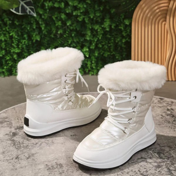 Bota Feminina Impermeável de Cadarço com Plataforma Para Inverno
