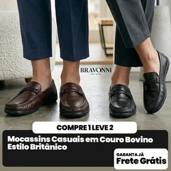 [COMPRE 1 LEVE 2] Mocassins Casuais em Couro Bovino Estilo Britânico