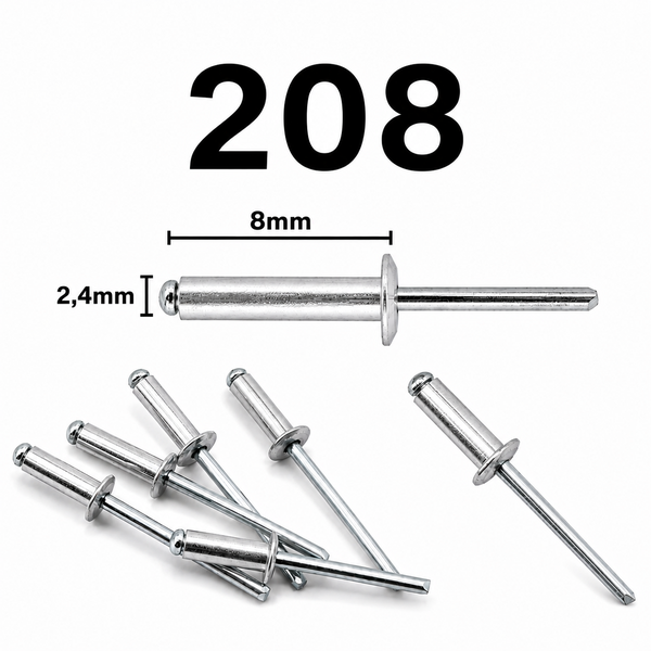 Rebite Pop 208 Alumínio 2,4 x 8 mm - Kit com 100 Unidades | Alta Resistência