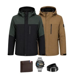 Jaqueta Masculina Mavero em Interior Forrado Térmico a Prova D'Água e Capuz Removível +BRINDES: Relógio, Cinto e Carteira