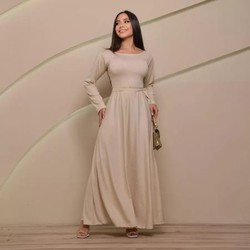 Vestido Longo Godê Canelado Manga Longa Feminino Elegante Inverno