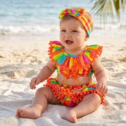 37509 BIQUINI BABY LINDA COM FAIXA ESTAMPA AMOR COLORIDO SIRI KIDS
