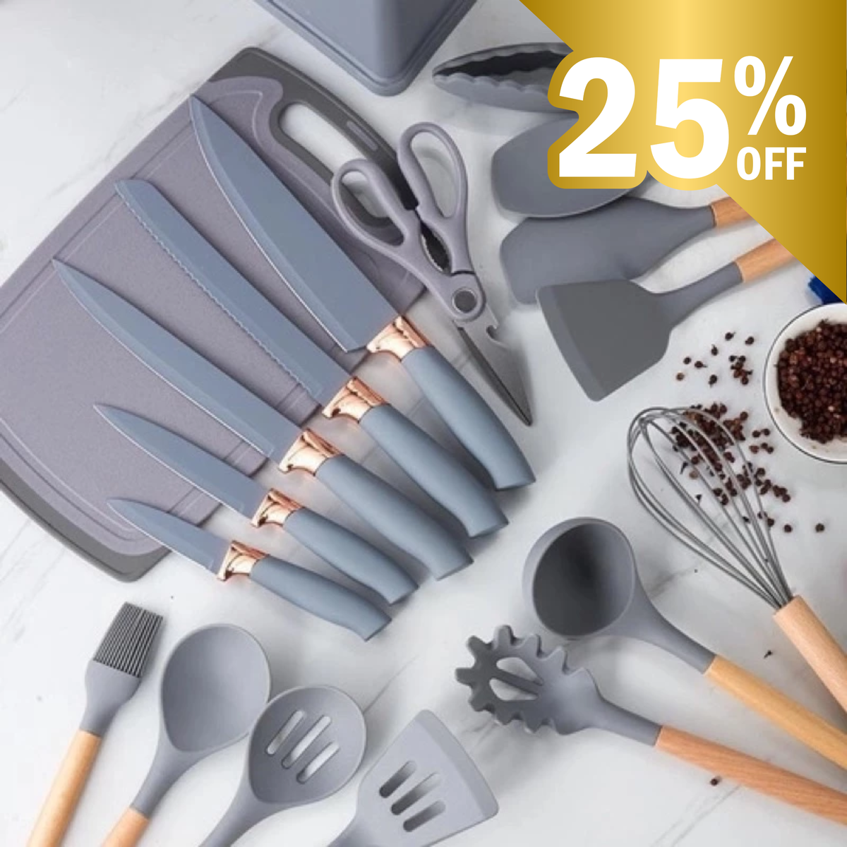 Conjunto de 19 Utensílios de Silicone com Facas e Tábua — foto 5