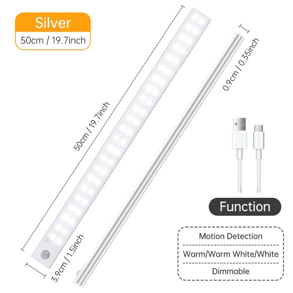 Sensor de movimento sem fio LED Night Light, USB lâmpada recarregável, armário, armário, armário, sob retroiluminação, cozinha