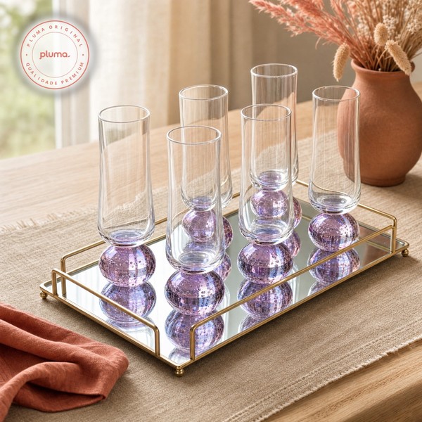 Jogo 6 Taças Champanhe Base Esfera Transparente 240ml