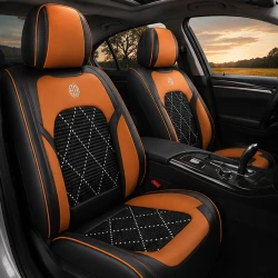 Kit Completo de Capas para Banco de Carro Evurion em Couro Legítimo Universal 5 Lugares Com Airbag + Tapetes e Capa de Volante