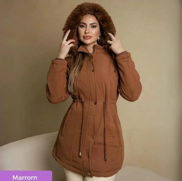 [Pague 1 Leve 2] Parka Feminina Premium Forrada com Ajuste na Cintura e Capuz Removível