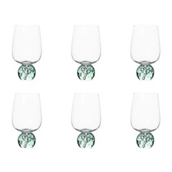 Jogo 6 Taças Base Esfera Verde e Transparente 580ml