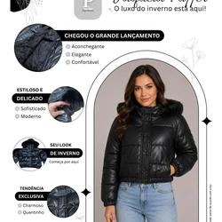 Jaqueta Puffer Feminina De Couro Forrada com Pelinho