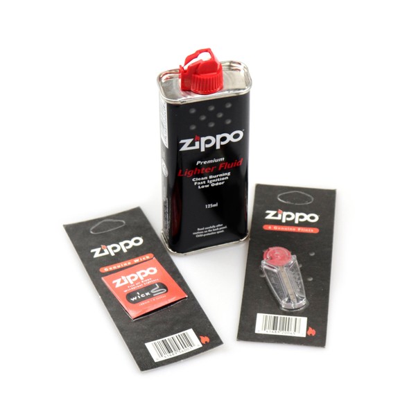 Kit Zippo Original - Fluído 125ml, 6 Pedras e Pavio