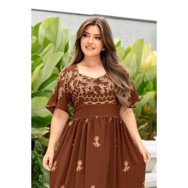 Vestido moda evangélica elegante luxo duna bordado maravilhoso