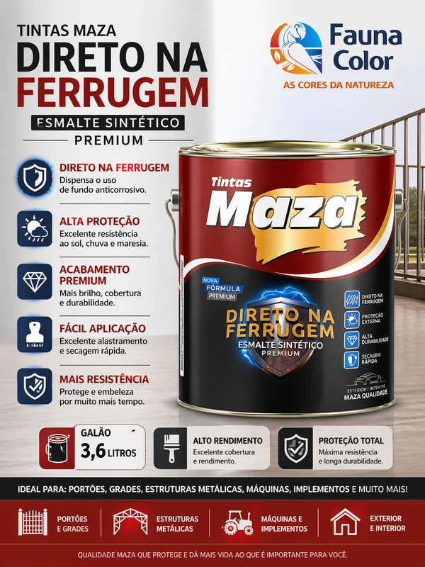 Tinta esmalte direto na ferrugem Maza 3,6L