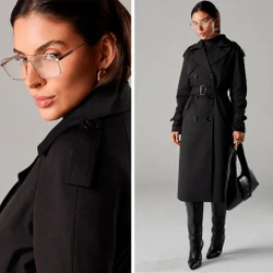 Trench Coat Longo Feminino Milano SarjadoVelour
