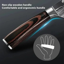 Conjunto de facas de cozinha em aço inoxidável, Laser Damasco, Japonês Santoku Cleaver, Fatiar Utilitário Chef Faca, 7CR17, 440C, 3 Pcs