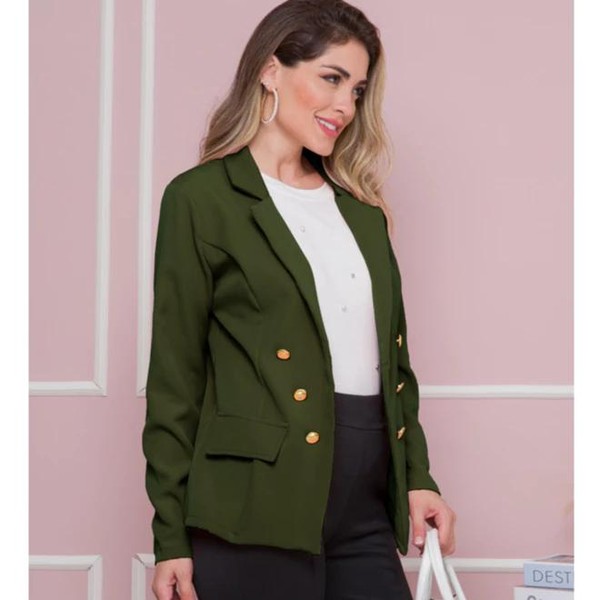 Blazer Alfaiataria Feminino Casaco Social Com 6 Botão 