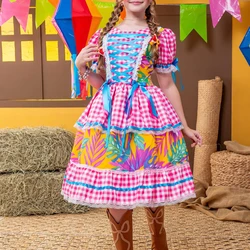 Vestido Junino – Xadrez Com Laço - Rosa e Azul 