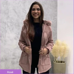 [Pague 1 Leve 2] Parka Feminina Premium Forrada com Ajuste na Cintura e Capuz Removível