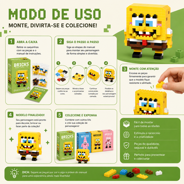 Mini Blocos de Montar Bob Esponja Pixelado Colecionável - 20