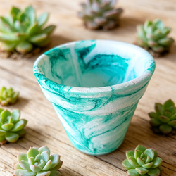 Vaso de Suculenta Marmorizado  G em Gesso Impermeabilizado (6 unidades)