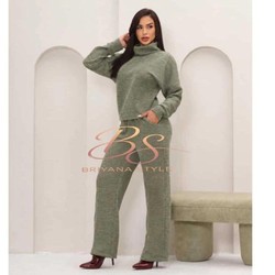 Conjunto Inverno Feminino elegante Tecido Malha Rib Quente