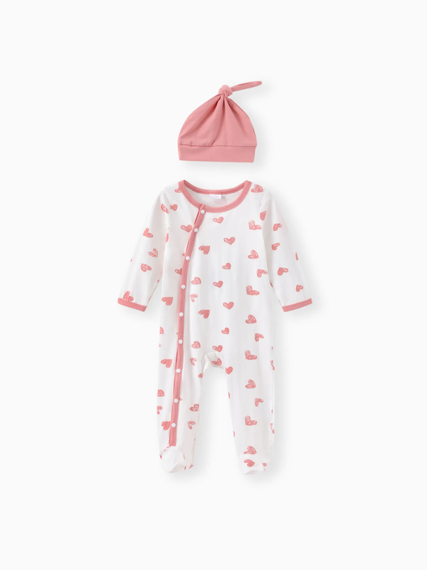 macacão bebê 2 peças coração estampado RN