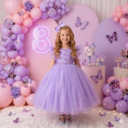 Vestido Luxo Bordado com Borboletas - Lavanda