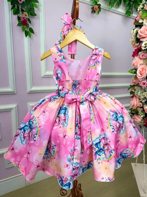 Vestido Temático - Stitch e Angel - Rosa Color 