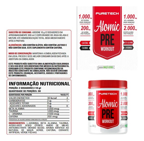 ATOMIC MAÇA VERDE - PRÉ TREINO - 300G - PURETECH