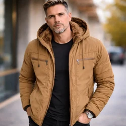 Jaqueta Sarja Masculina Com Capuz Removível Forrada