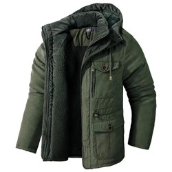 Jaqueta Masculina Tática com Capuz Forro Fleece e Bolsos